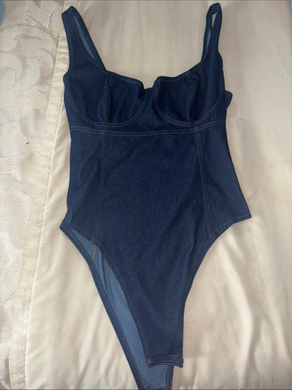 SHEIN Dark Blue Denim-Style Bodysuit